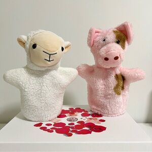 White Lamb and Pink Pig Hand Puppets